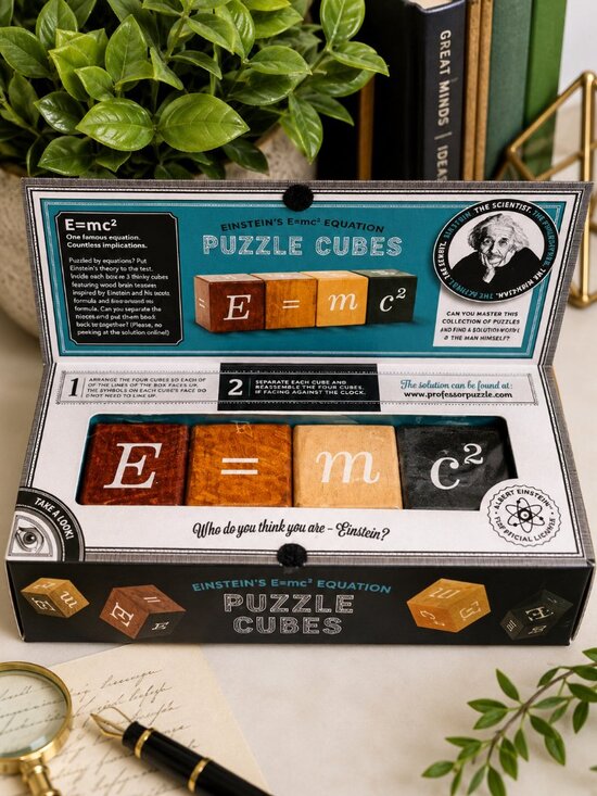 Professor Puzzle Other - Professor Puzzle Einstein E=mc² Wooden Cube Puzzle 3D Brain Teaser STEM NIB